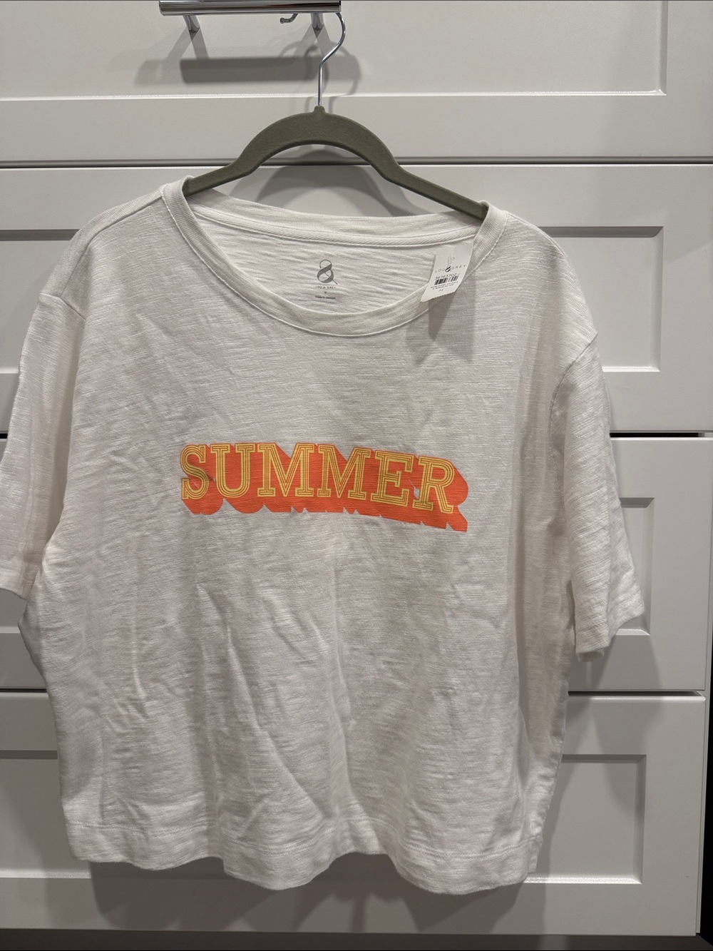 NWT! LOFT Lou & Grey white 'SUMMER' Graphic Tee - Bright Orange & Yellow Print